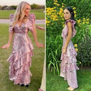 LoveShackFancy Angelica Dress Tulipwood Metallic Ruffle Silk Boho Formal Size 00